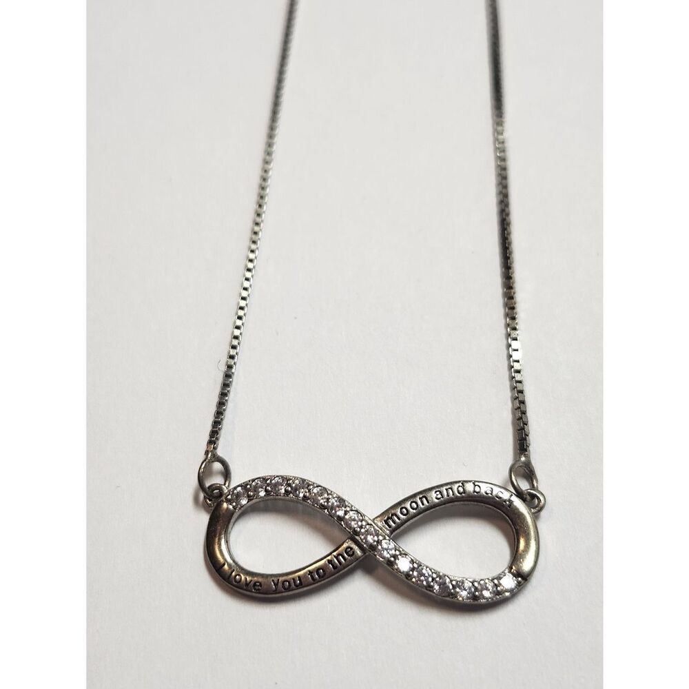 Sterling Silver Infinity Pendant Necklace "I Love You to the Moon and Back" CZ